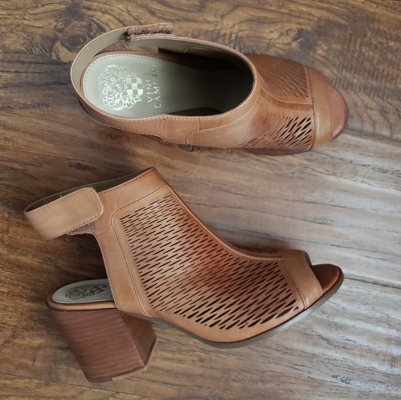 VINCE CAMUTO Shoes Heels Slingback Open Toe Brown Leather Size 8.5M - Picture 5 of 16